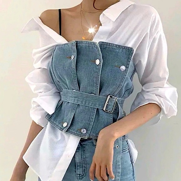 Double Breasted Patched Denim Corset. - Picture 5 of 15